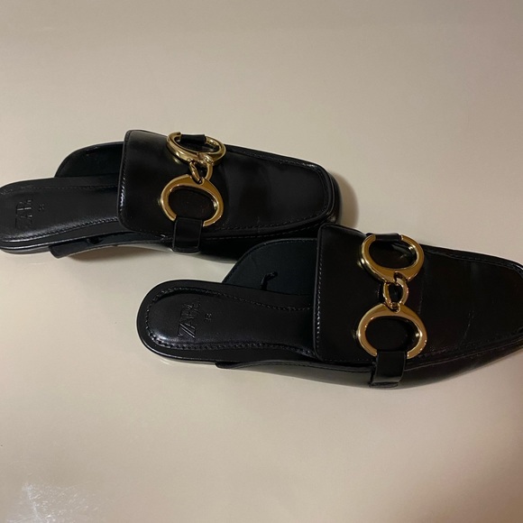 Zara Chain Trim Open Back Loafers in Black - Picture 3 of 6